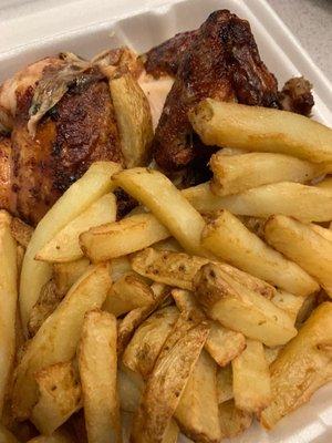 Medio Pollo (half chicken) with fries and salad