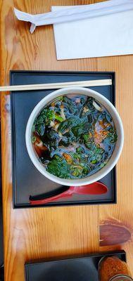 Udon hot noodle bowl with veggie broth