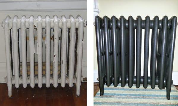 Parlor radiator, before & after