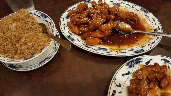 Digging in to my spicy sesame chicken and fried rice.