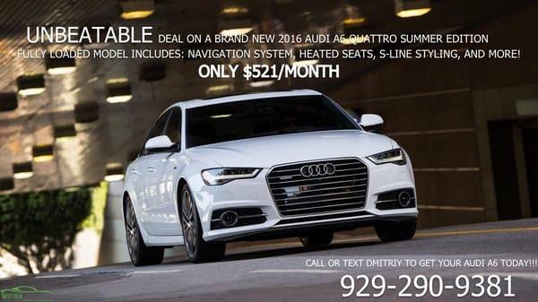 UNBEATABLE PRICE ON AUDI A6 QUATTRO    ONLY $521/MONTH CALL DMITRIY AT 929-290-9381