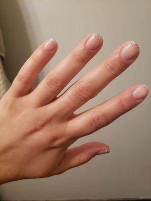 Silver glitter micro French with a sheer base!