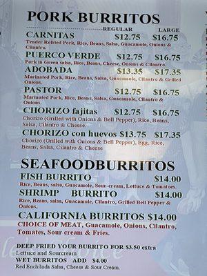 Burrito Menu