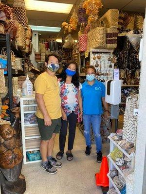 Meet our team: Sonny, Norminda, & Sweet. Hand sanitizers available to you. Staff are always wearing masks.