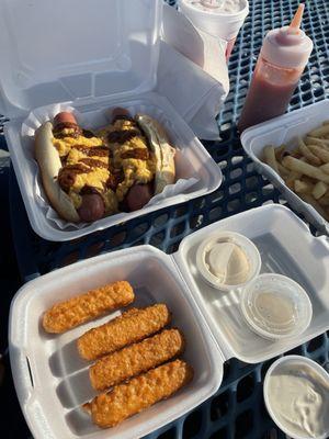 Chilli Dogs, Mozzarella Sticks, and a Large Fry