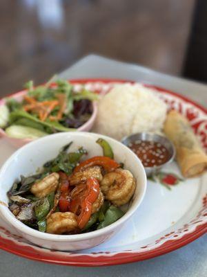 Lunch special w shrimp basil and egg roll was perfect  just the right spices