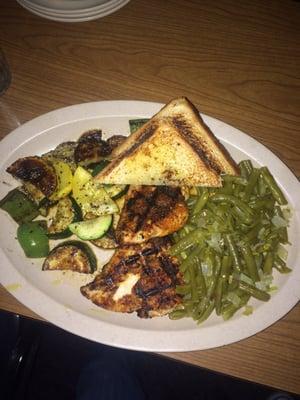 Cajun chicken, grilled veggies and southern green beans..