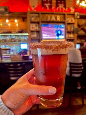 montauk pumpkin ale with a cinnamon sugar rim