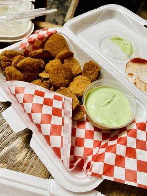 Fried pickles with wasabi dip