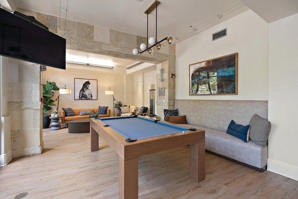 Social Lounge Pool Table at The Madison at Town Center Apartments in Santa Clarita CA