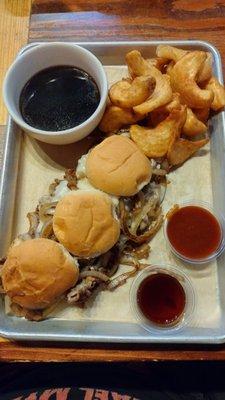 Philly sliders with fries & BBQ sauce. She brought me a side of the Teriyaki so I could try it. It was also very good