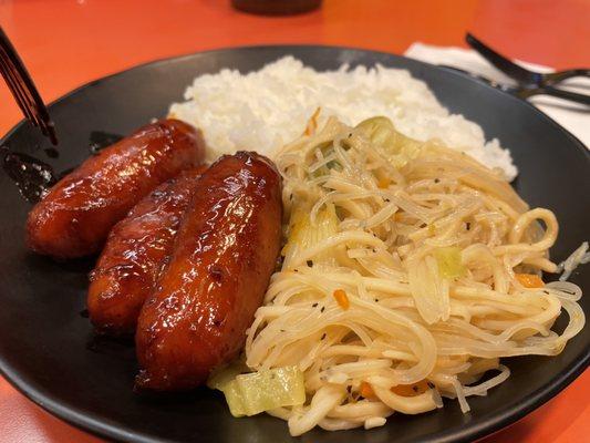 Longanisa and pancit with rice