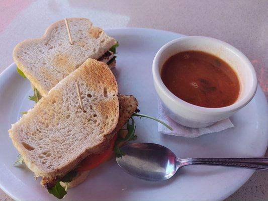 Cajun Chicken Sandwich and tomato soup