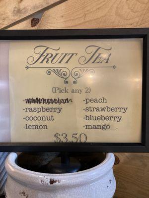 Fruit tea menu