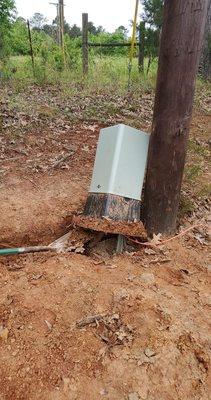 When the tech installed our internet, he said "I'm done" and left the cable box propped up with our shovel.