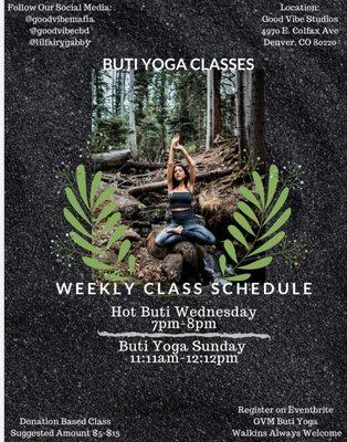 Buti yoga schedule every week at the studio