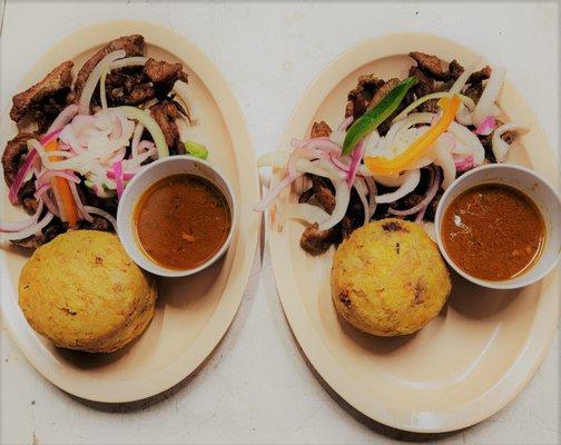 Fried pork and Mofongo.