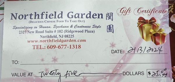 Gift certificate