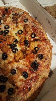 Chicken and black olives with a butter parmesan crust