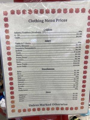 Price list