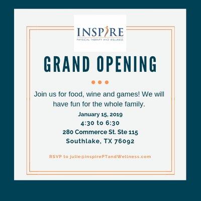 Please join us for our ribbon cutting and grand opening party on January, 15th. We are excited to share our new location with the community!