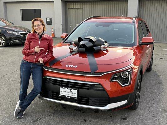 My wife Erin w/ our new Kia Niro!