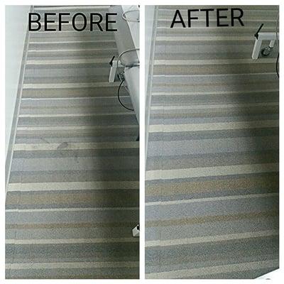 You can see the spots & how soiled the before pic is. The after pic shows what a huge diffrence & how clean the carpet is after our process