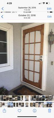 Woodard Security screen door white with oak molding installed