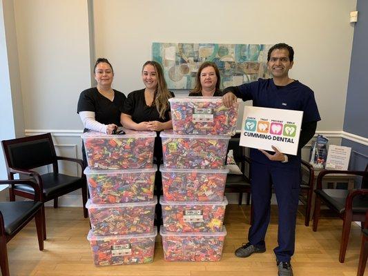 Cumming Dental Smiles team with the Halloween Candy Collection for the troops