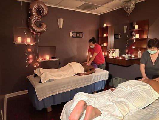 My friend birthday having a massage