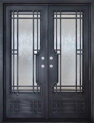 Double wrought iron doors with glass pane & double lock-sets