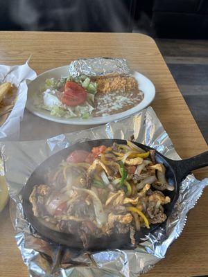 Chicken and steak Fajita arrived smoking hot and delicious!