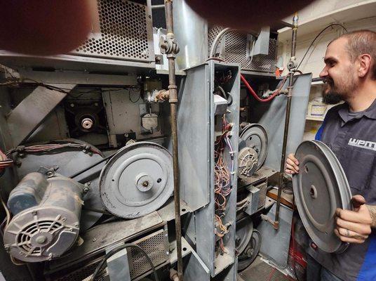 Our Appliance Repair Technician on site at a commercial laundromat.