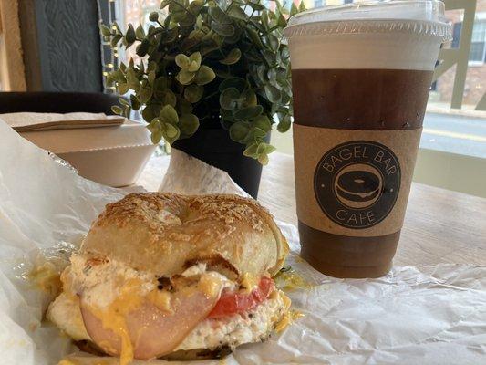 Lite bagel sandwich and a speciality coffee with cold foam