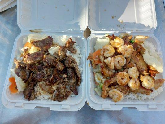 Beef Teriyaki (L); Chicken and Shrimp Teriyaki (R)