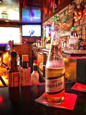 Beer at the bar, with the daylight shining through.