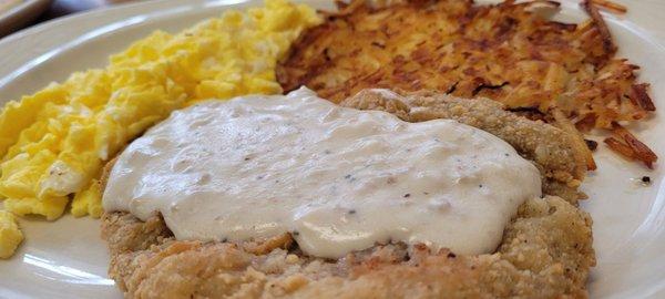 Country Frieds Steak and Eggs w/hashbrown.