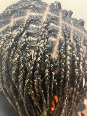 Large and medium sized braids. Knots at the based.