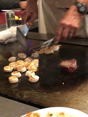 Scallops, shrimp and steak