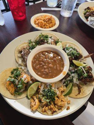 Street tacos with charro beans