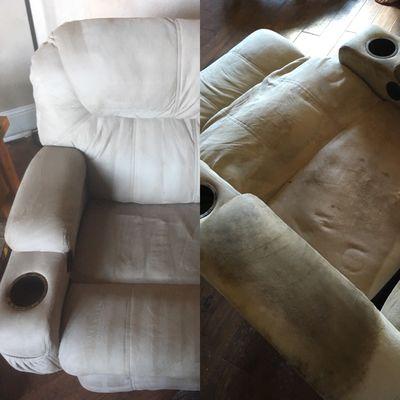 Before and After Recliner Cleaning. What a Difference!