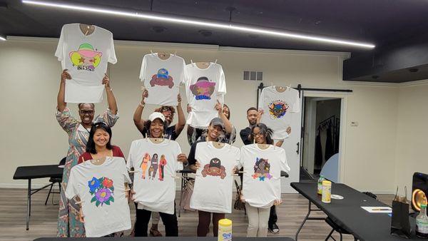 T-shirt painting event on a Friday night. Having fun and unleashing their creativity.