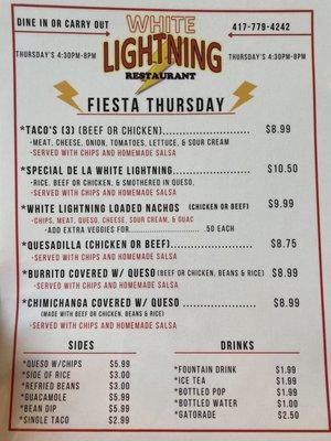 Thursday Fiesta Menu