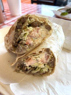 Inside the steak burrito