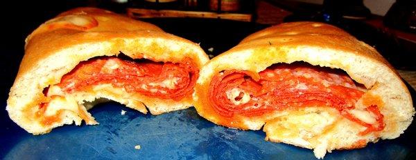 Specialty bread filled with pepperoni and cheese