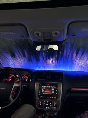 Inside the car wash.