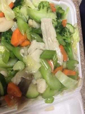 Moo Goo Gai Pan. Crisp veggies and the sauce was flavorful, not a gloopy mess.