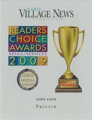 Our latest Reader's Choice Award for being voted La Jolla's Best Printer.