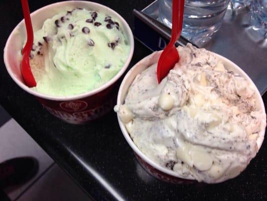 Love It Size: Mint Ice Cream w/ Chocolate Chips & Oreo Cream Filling Ice Cream w/ White Chocolate Chips ($5 each)