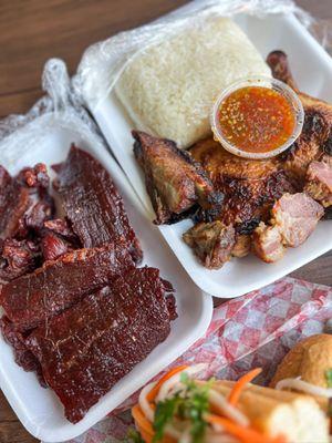 Beef Jerky & "Rib plate": Ribs, Jeow Som, Sticky Rice